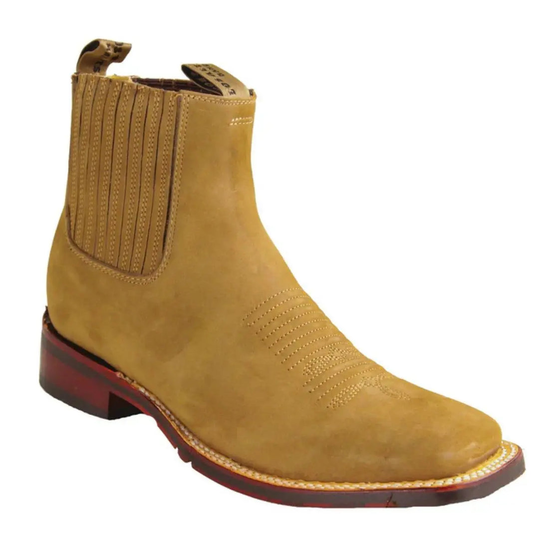 Los Altos 826BM6361 Men's Taupe Genuine Leather Wide Square Toe Ankle Boots