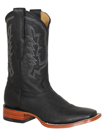 Los Altos 827G9705 Men's Black Genuine Ostrich Wide Square Toe Cowboy Boots