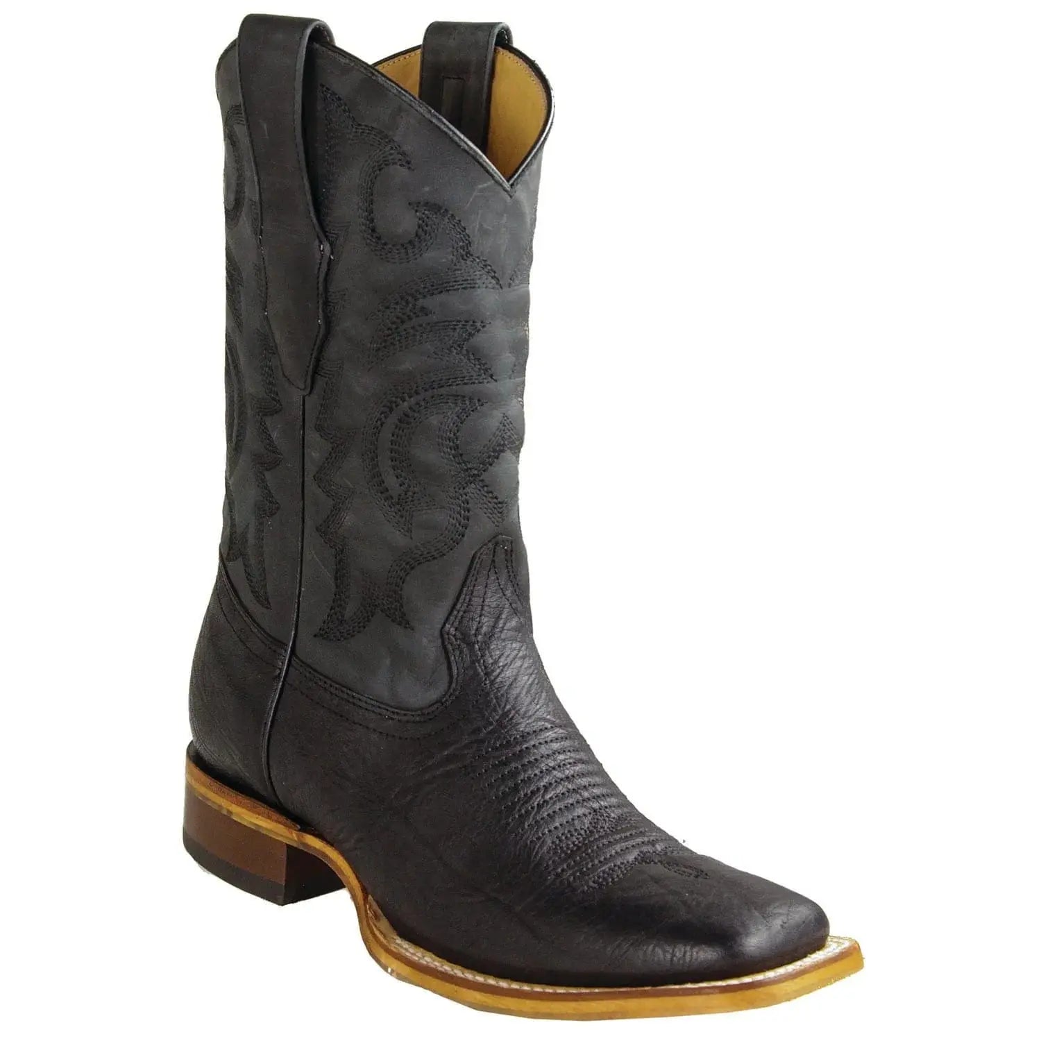 Los Altos 8283105 Men's Black Genuine Bull Shoulder Wide Square Toe Cowboy Boots