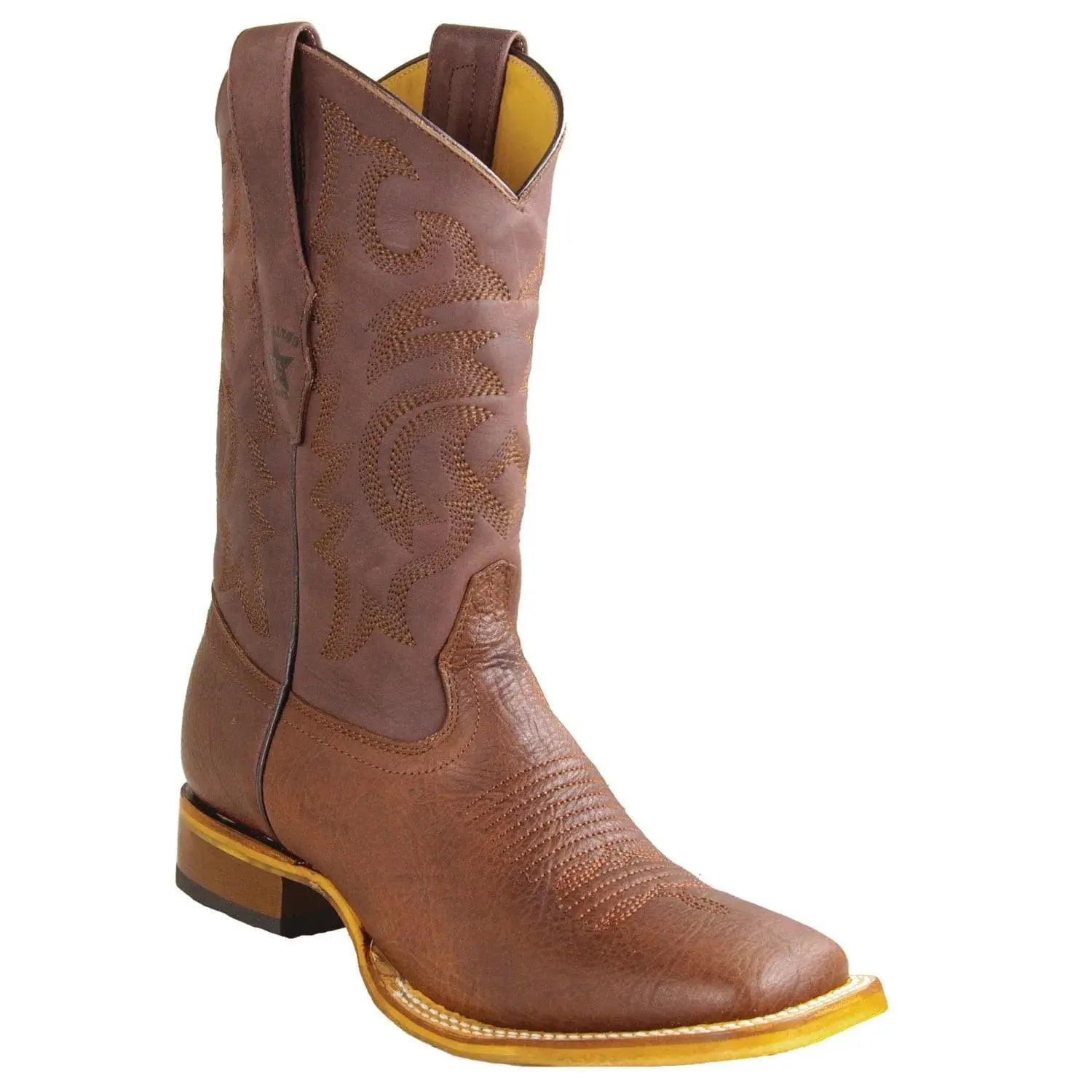 Los Altos 8283107 Men's Brown Genuine Bull Shoulder Wide Square Toe Cowboy Boots