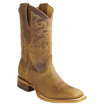 Los Altos 8289951 Men's Honey Genuine Leather Wide Square Toe Cowboy Boots