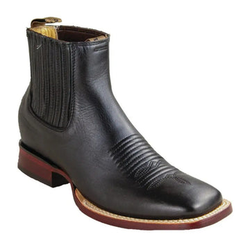 Los Altos 829BM2105 Men's Black Genuine Leather Wide Square Toe Ankle Boots