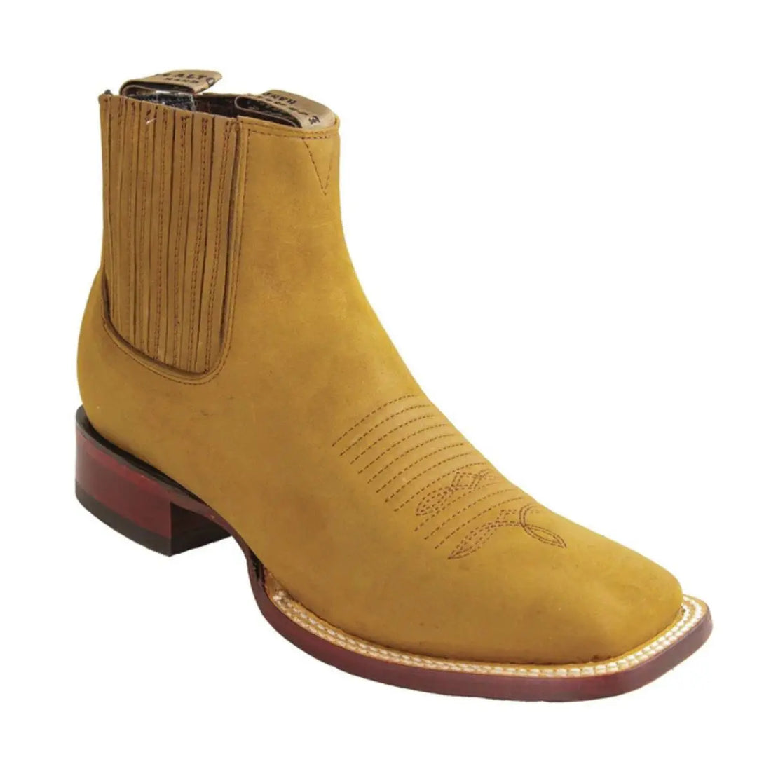 Los Altos 829BM6231 Men's Tan Genuine Leather Wide Square Toe Ankle Boots