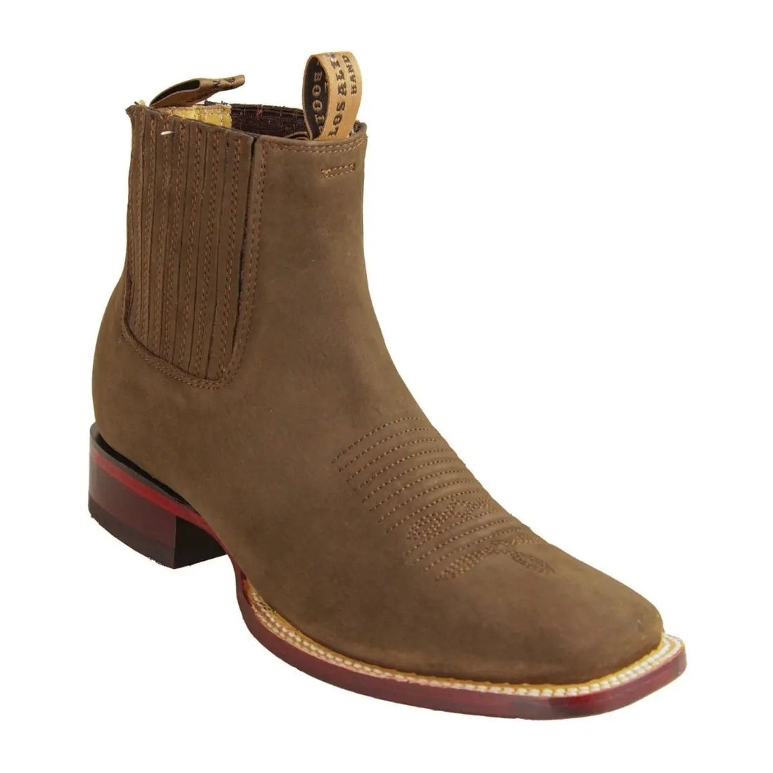 Los Altos 829BM6359 Men's Tobacco Genuine Leather Wide Square Toe Ankle Boots