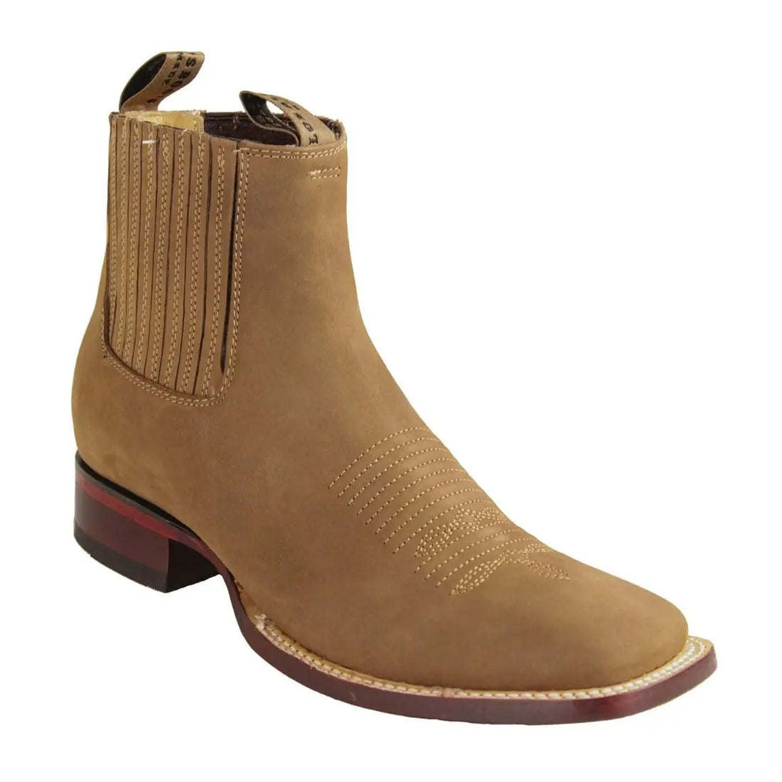 Los Altos 829BM6361 Men's Taupe Genuine Leather Wide Square Toe Ankle Boots