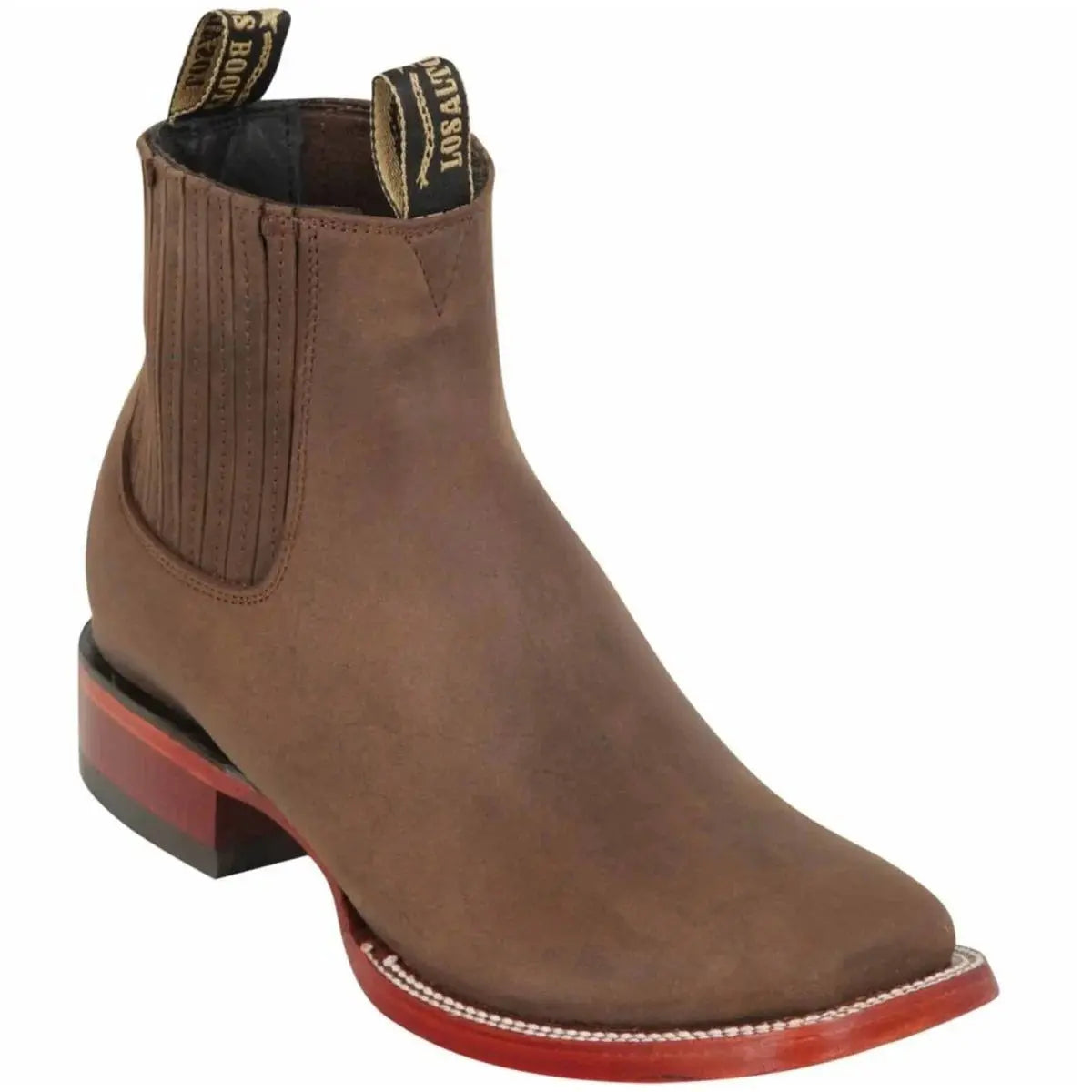 Los Altos 82B6207 Men's Brown Genuine Leather Wide Square Toe Charro Short Boots