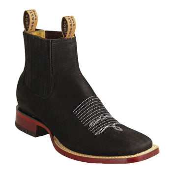 Los Altos 82BM26305  Men's Black Genuine Nubuck Leather Wide Square Toe Ankle Boots