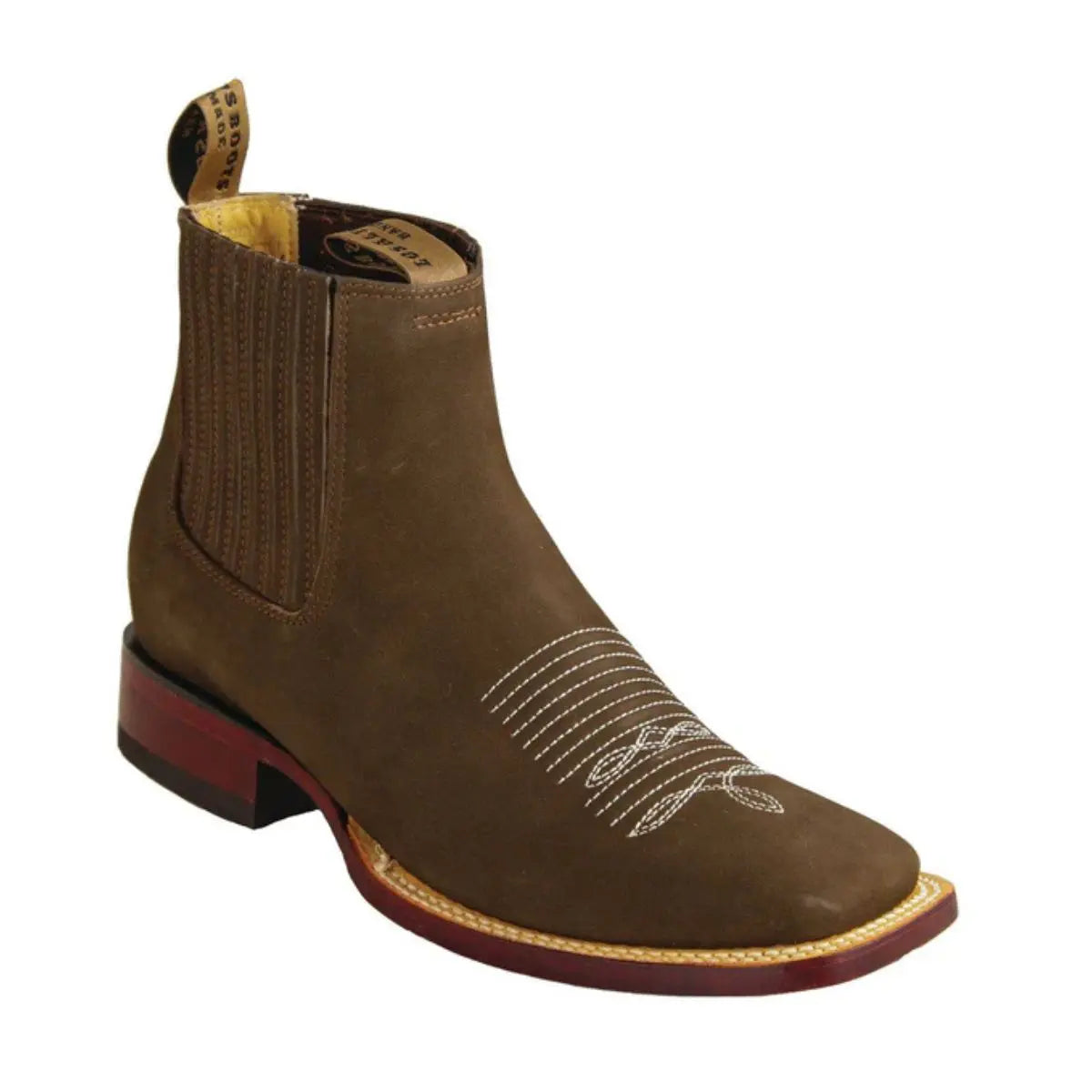 Los Altos 82BM26359 Men's Tobacco Genuine Nubuck Leather Wide Square Toe Ankle Boots