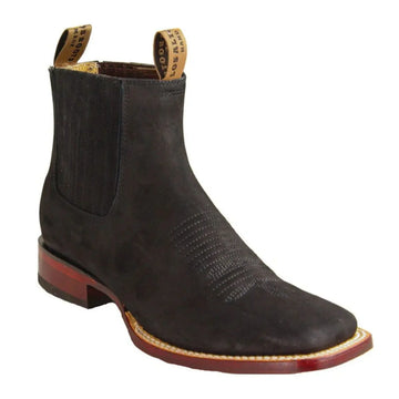 Los Altos 82BM6305 Men's Black Genuine Nubuck Leather Wide Square Toe Ankle Boots