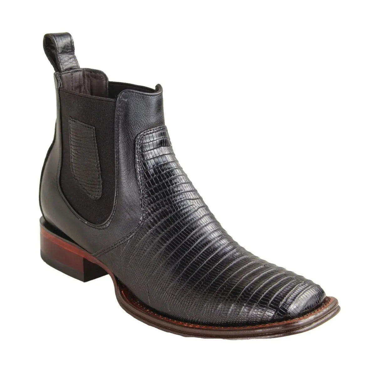 Los Altos 82BV0705 Men's Black Genuine Teju Lizard Wide Square Toe Ankle Boots