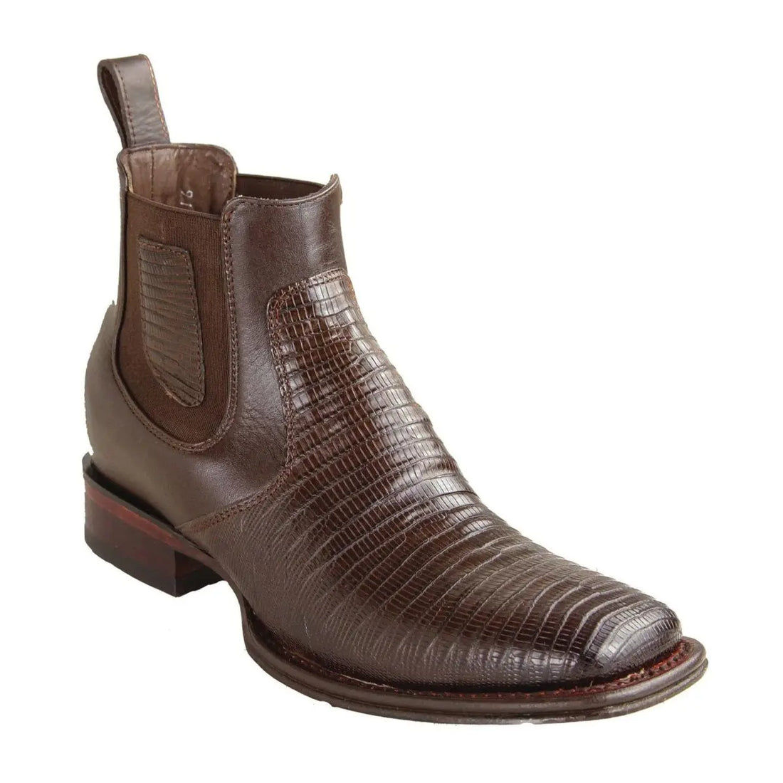 Los Altos 82BV0716 Men's Faded Brown Genuine Teju Lizard Wide Square Toe Ankle Boots