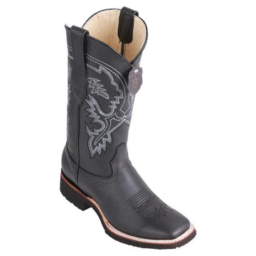 Los Altos 82E2705 Men's Black Genuine Grisly Wide Square Toe Cowboy Boots