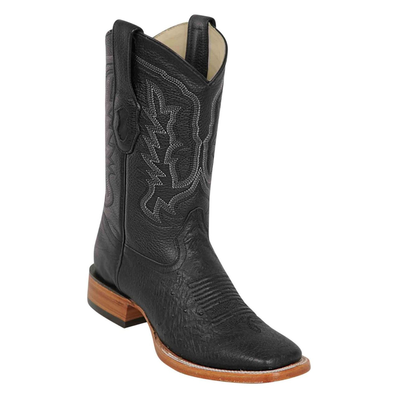 Los Altos 82G79705 Men's Grasso Black Genuine Smooth Ostrich Wide Square Toe Cowboy Boots