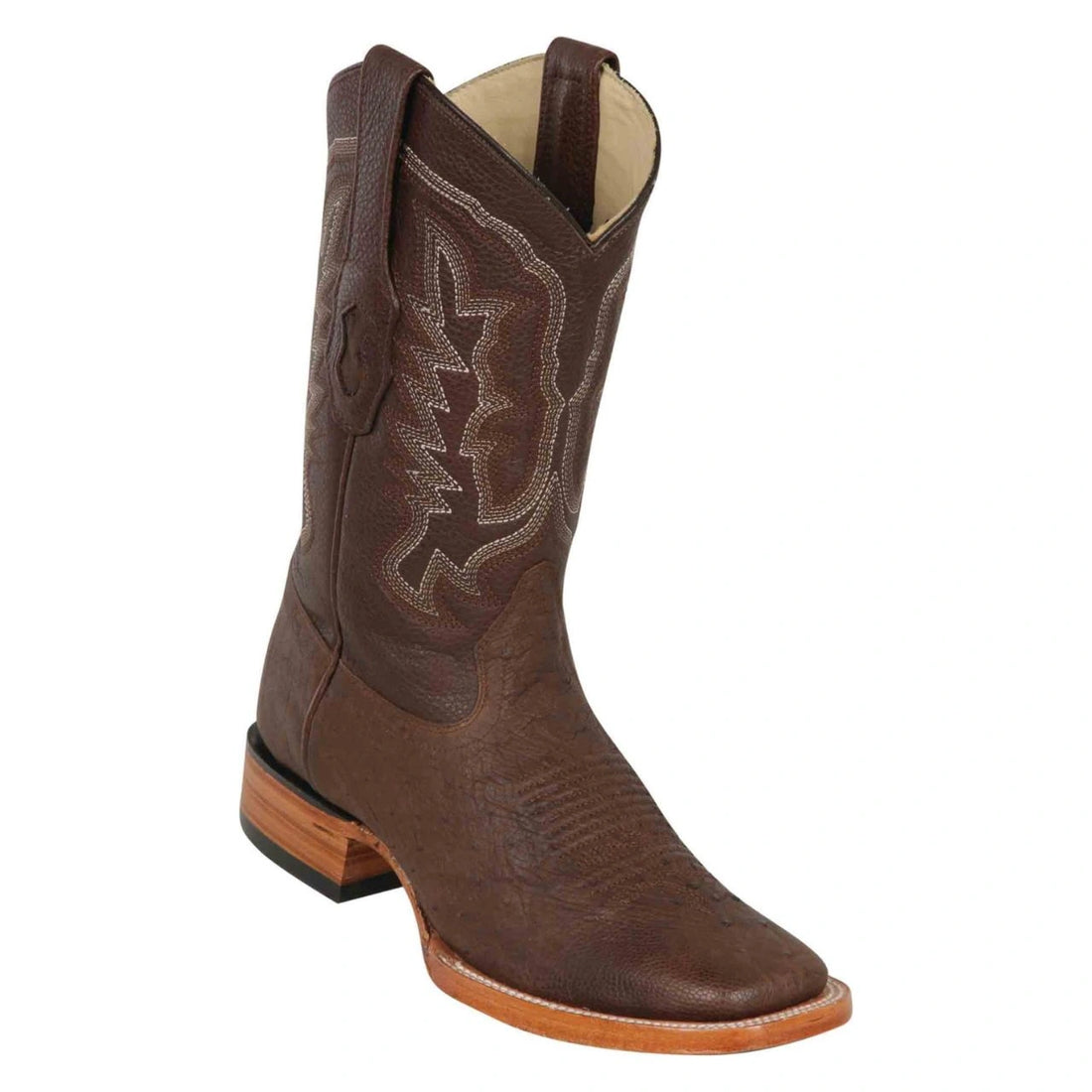 Los Altos 82G79707 Men's Grasso Brown Genuine Smooth Ostrich Wide Square Toe Cowboy Boots