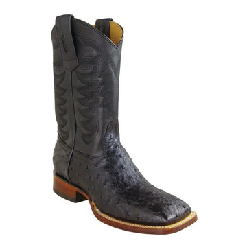 Los Altos 82TX0305 Men's Black Genuine Ostrich Texas Extra Wide Toe Cowboy Boots
