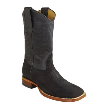 Los Altos 82TX6305 Men's Black Genuine Leather Nubuck Texas Extra Wide Toe Cowboy Boots