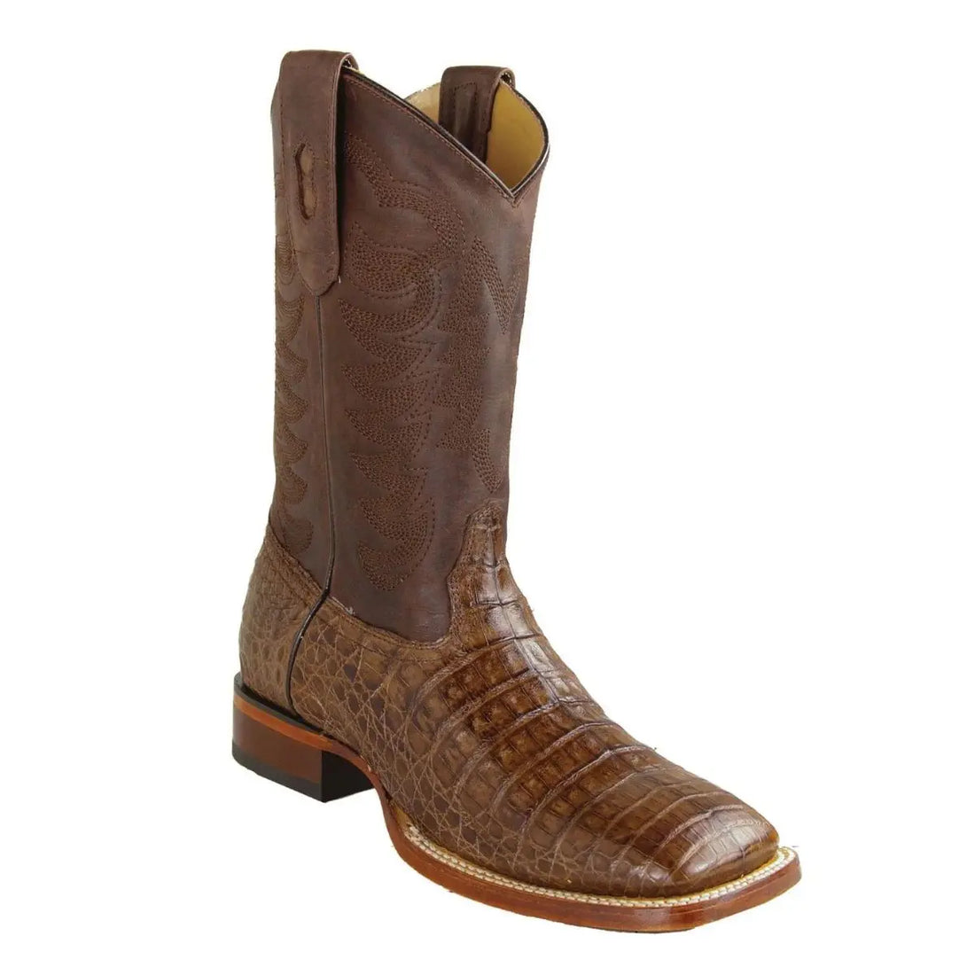 Los Altos 82TX8207 Men's Brown Genuine Caiman Crocodile Belly Texas Extra Wide Toe Cowboy Boots