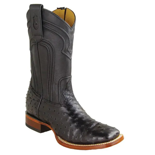 Los Altos 82Z0305 Men's Black Genuine Ostrich Wide Square Toe Cowboy Boots