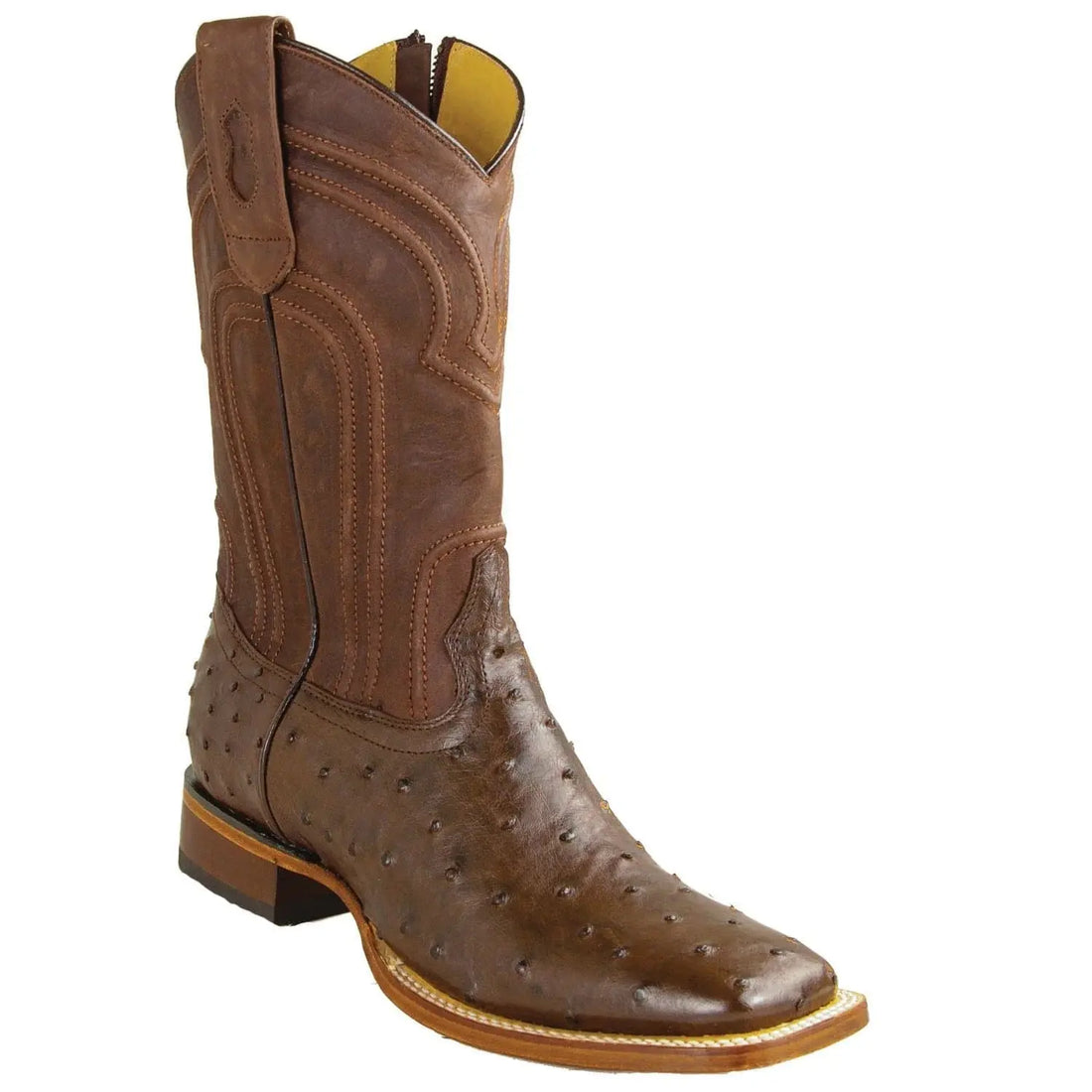 Los Altos 82Z0307 Men's Brown Genuine Ostrich Wide Square Toe Cowboy Boots
