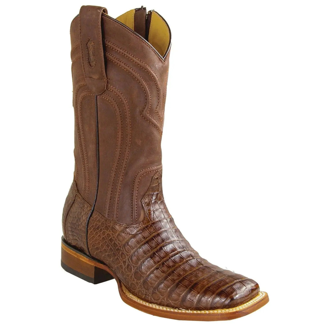 Los Altos 82Z8207 Men's Brown Genuine Caiman Belly Wide Square Toe Cowboy Boots