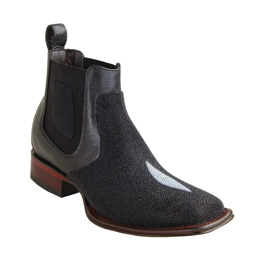 Los Altos 82BV1205 Men's Black Genuine Leather Single Stone Stingray Wide Square Toe Ankle Boots