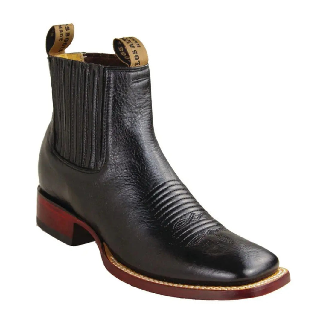 Los Altos 82BM2105 Men's Black Genuine Leather Wide Square Toe Ankle Boots