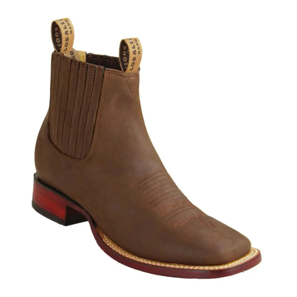 Los Altos 82BM6207 Men's Brown Genuine Leather Wide Square Toe Ankle Boots