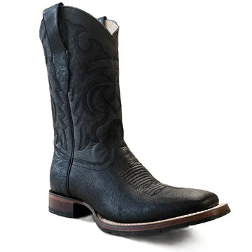 Los Altos 82T3105 Men's Black Genuine Leather Bull Shoulder Wide Square Toe Cowboy Boots
