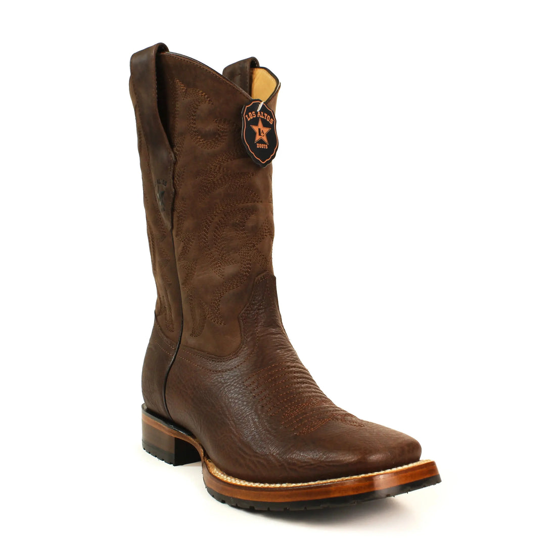 Los Altos 82T3107 Men's Brown Genuine Bull Shoulder Wide Square Toe Cowboy Boots