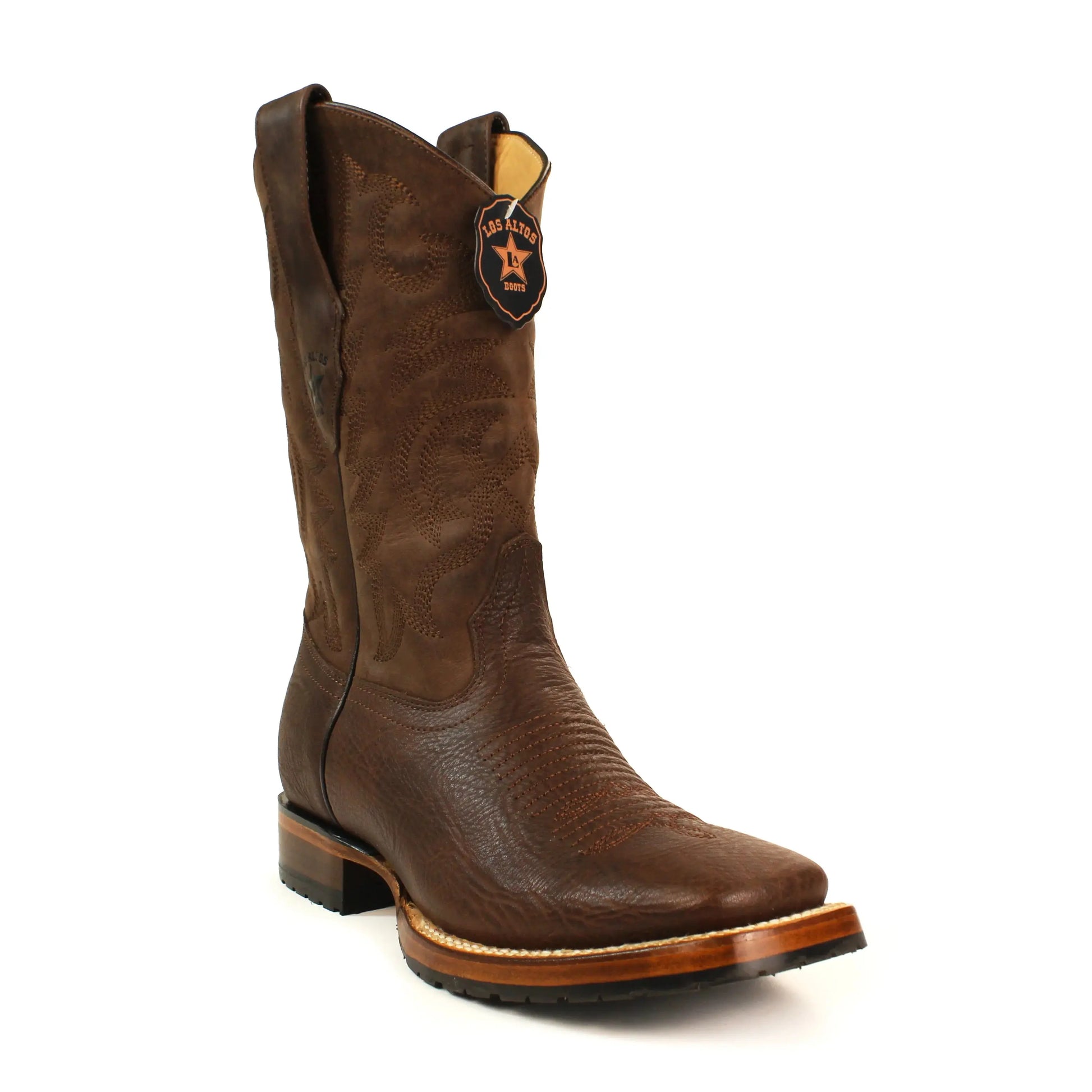 Los Altos 82T3107 Men's Brown Genuine Bull Shoulder Wide Square Toe Cowboy Boots