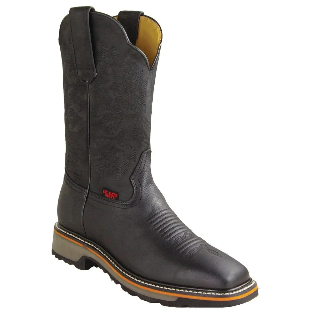 Los Altos 82W2705 Men's Black Genuine Leather Wide Square Toe Cowboy Boots