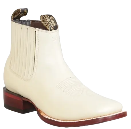 Wild West 282BM8304 Women's Winter White Genuine Leather Ranch Toe Short Boots