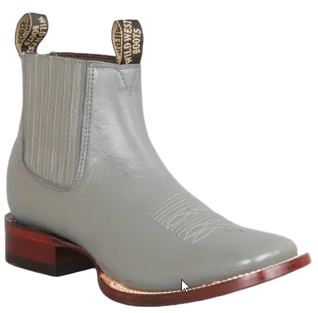 Wild West 282BM8309 Women's Gray Genuine Leather Ranch Toe Short Boots