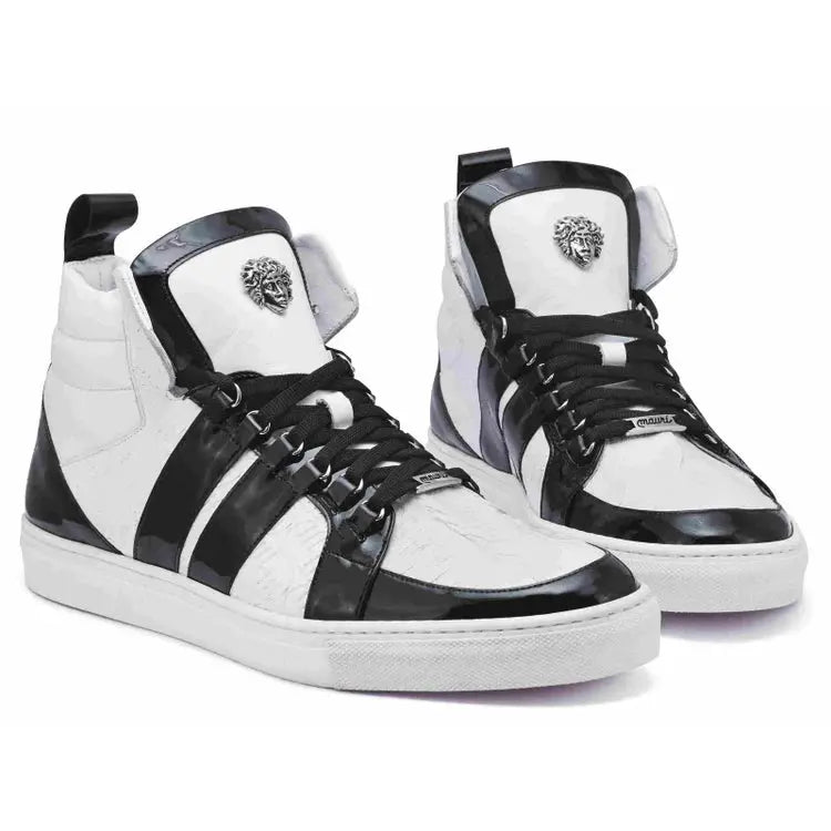 Mauri 8410 Black/White Genuine Baby Crocodile/Patent/Nappa Embossed Sneakers