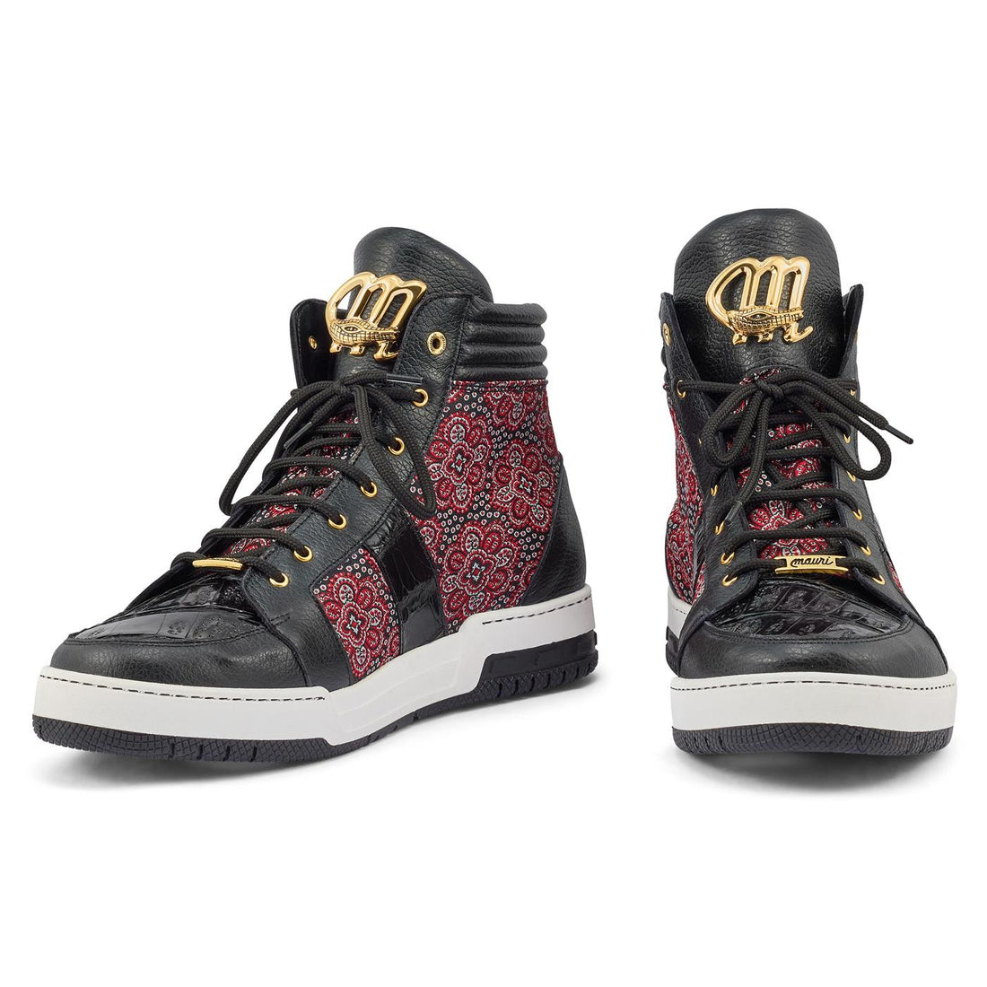 Mauri Genesis Black/Red Genuine Crocodile/Time Leather/Matahari Fabric High-Top Sneakers 8413