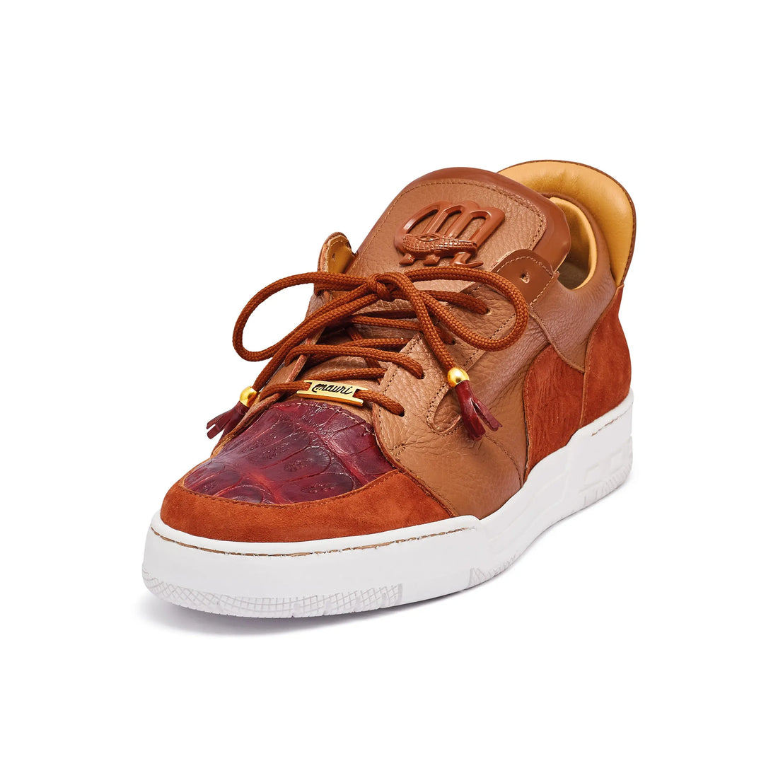 Mauri 8412 Gold Genuine Crocodile/Suede/Patent Leather Sneakers