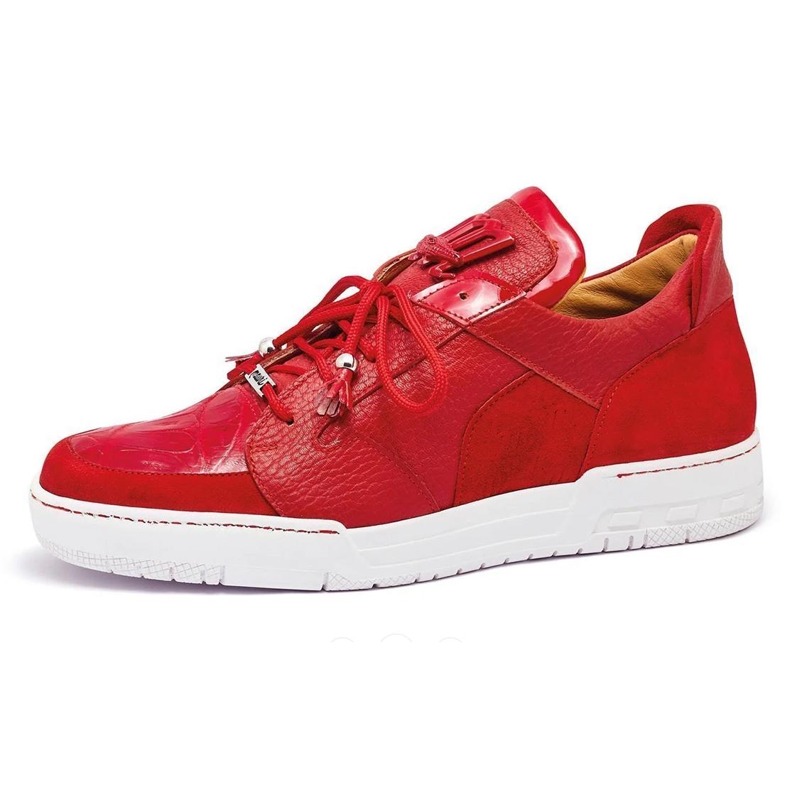 Mauri 8412 Boss Red Genuine Caiman Crocodile/Suede/Patent Leather Casual Sneakers