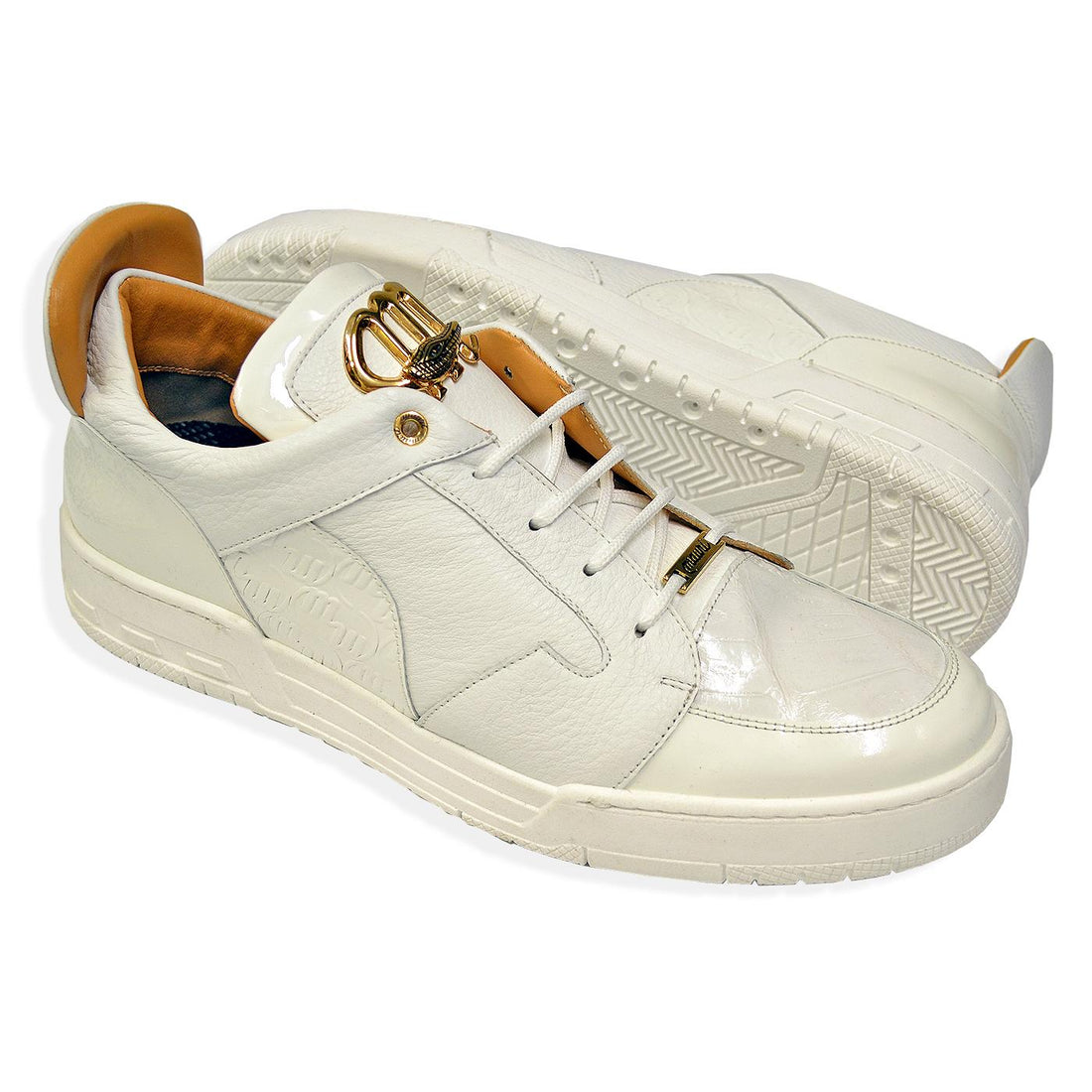 Mauri Boss 8412/1 White Baby Crocodile/Patent/Pebbled Calfskin Sneakers