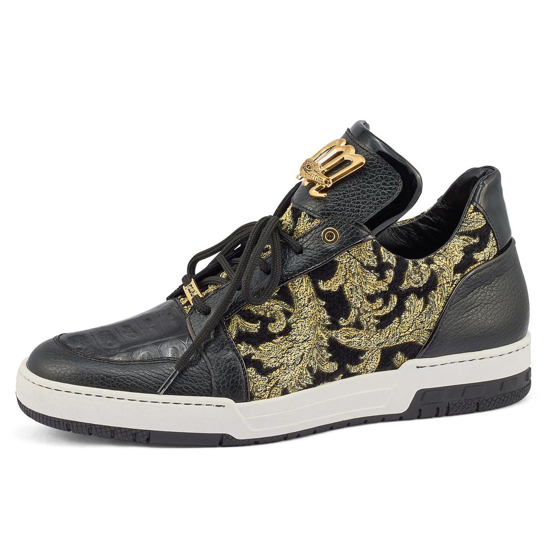 Mauri Genesis Black/Gold Genuine Crocodile/Time Leather/Matahari Fabric High-Top Sneakers 8413