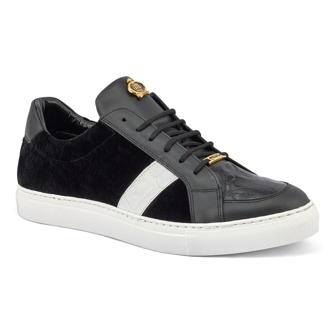 Mauri Freeze Black/White Genuine Crocodile/Nappa Leather/Velvet Embossed Casual Sneakers 8418