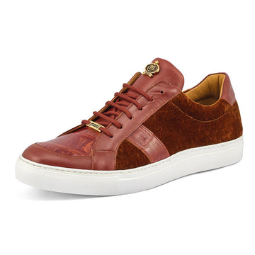 Mauri Freeze Gold/Camel Genuine Crocodile/Nappa Leather/Velvet Embossed Casual Sneakers 8418