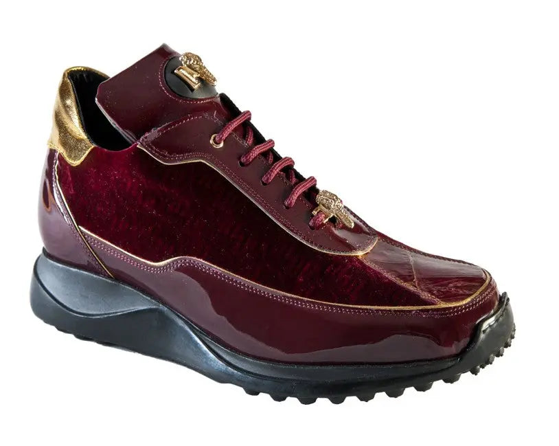 Mauri 8420 Ruby Red Genuine Leather Velvet Embossed Sneakers