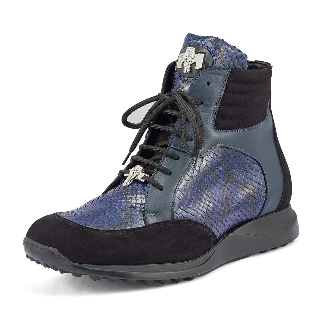 Mauri Viper Black/Wonder Blue Genuine Python/Nappa/Suede Leather High-Top Sneakers 8421