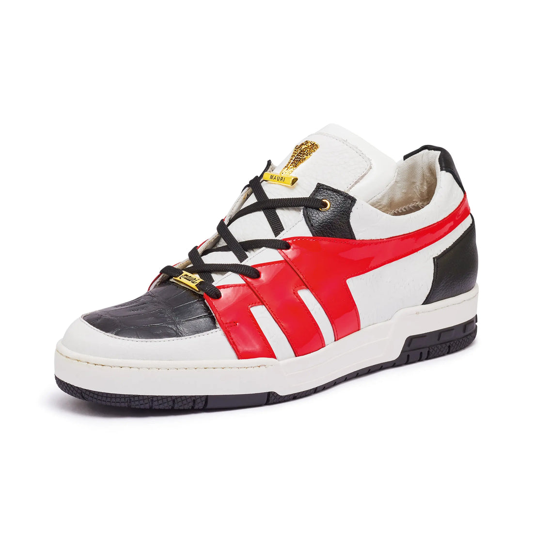 Mauri 8424 White/Black/Red Genuine Crocodile/Nappa/Patent Leather Sneakers