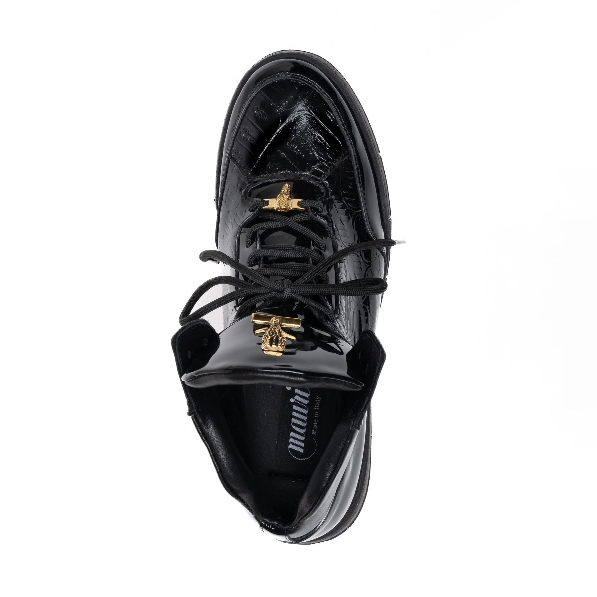 Mauri 8429 Black Genuine Baby Crocodile/Nappa Embossed Sneakers
