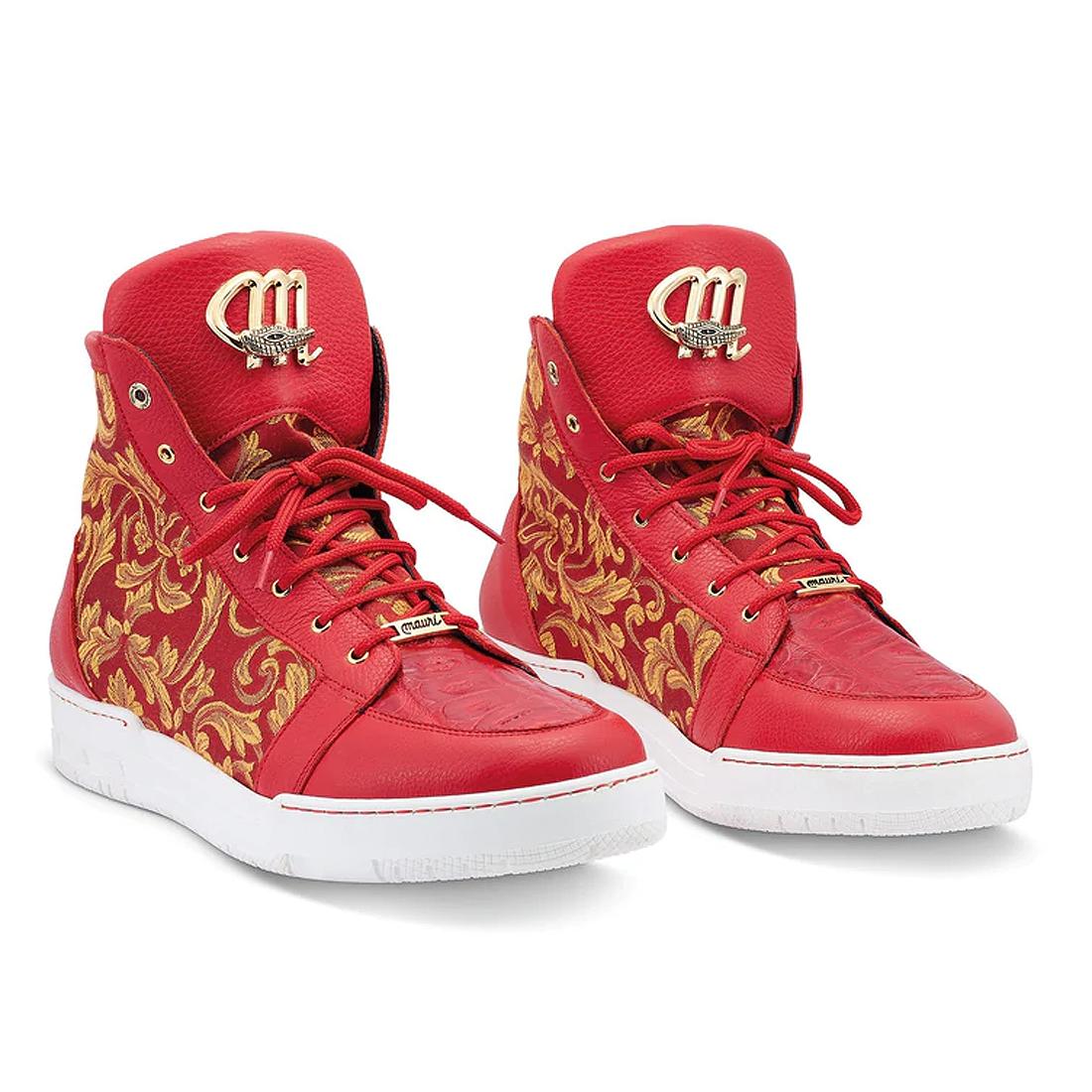 Mauri 8437 Red Baby Genuine Crocodile/Fabric High-top Sneakers