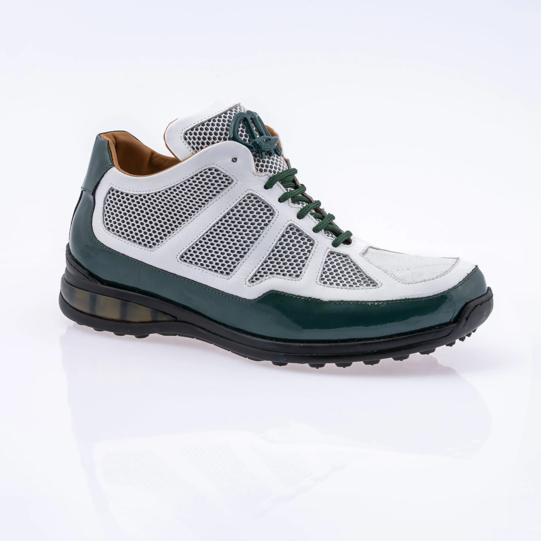 Mauri 8434 Hunter Green/White Genuine Baby Crocodile/Patent/Calf Leather Mesh Sneakers