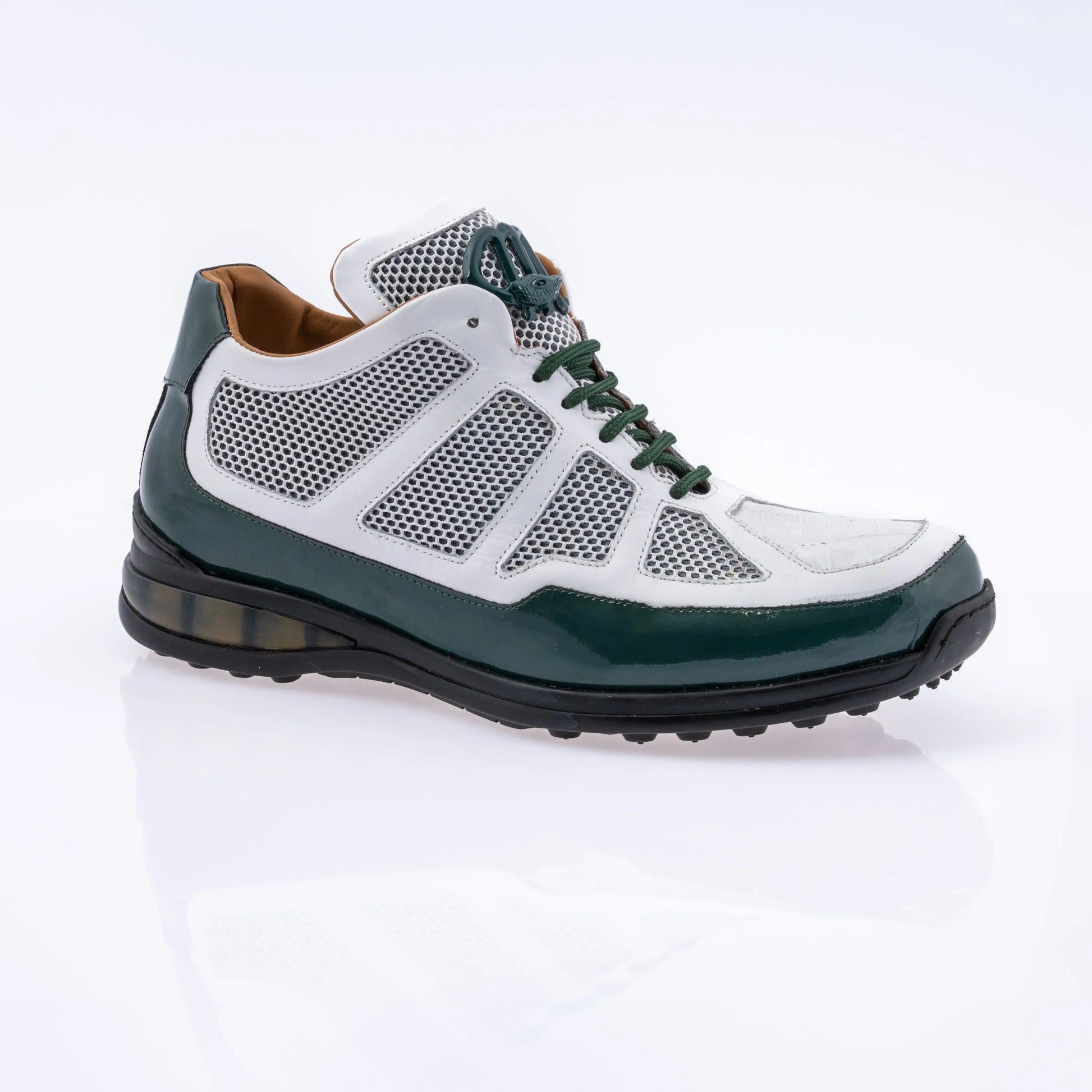 Mauri 8434 Hunter Green/White Genuine Baby Crocodile/Patent/Calf Leather Mesh Sneakers