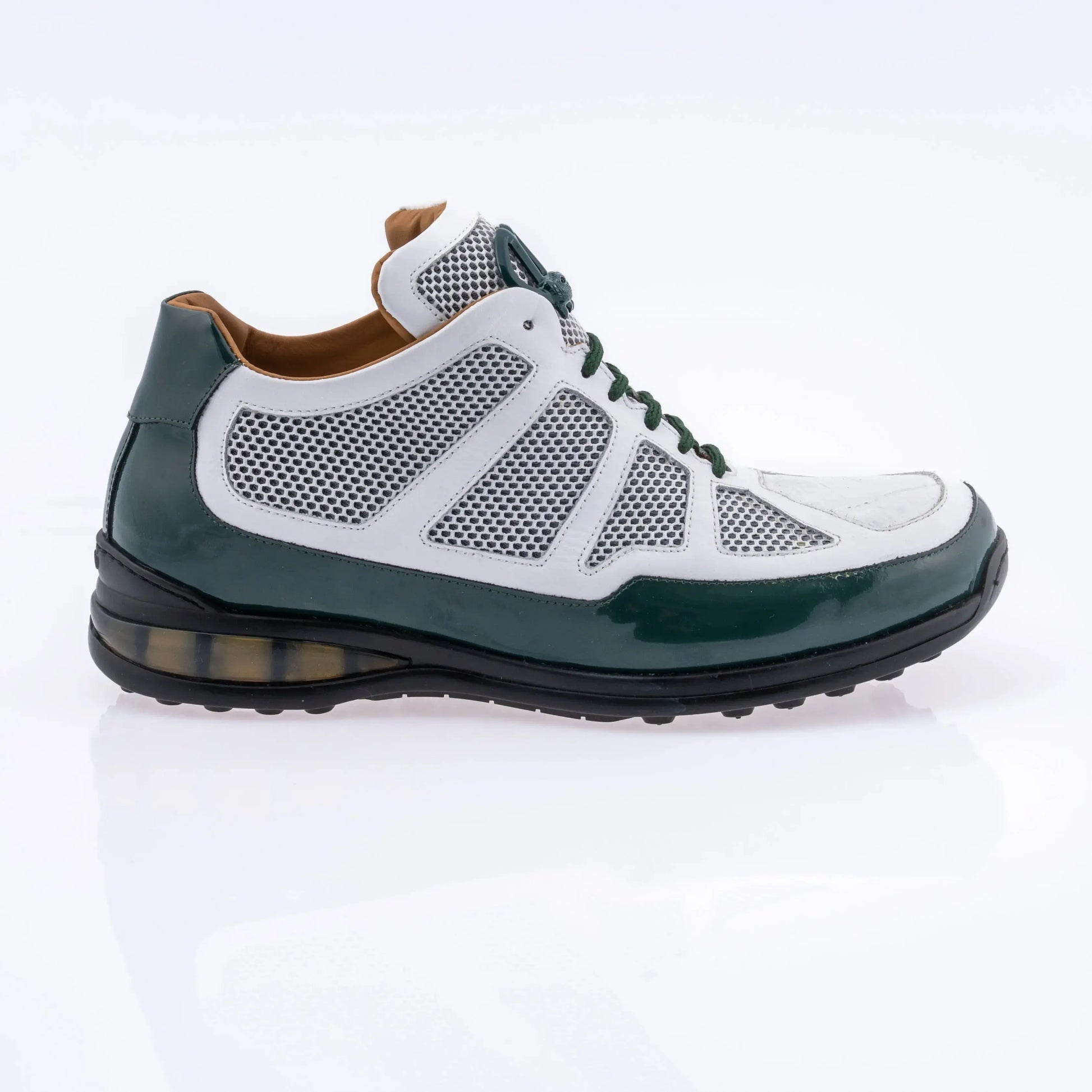 Mauri 8434 Hunter Green/White Genuine Baby Crocodile/Patent/Calf Leather Mesh Sneakers