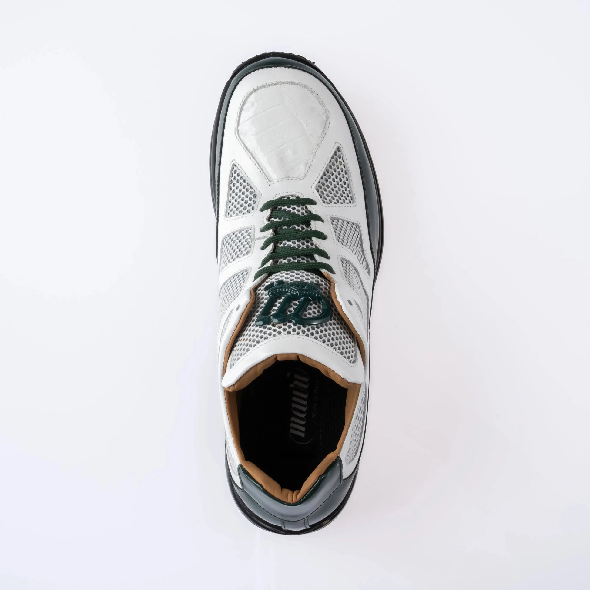 Mauri 8434 Hunter Green/White Genuine Baby Crocodile/Patent/Calf Leather Mesh Sneakers